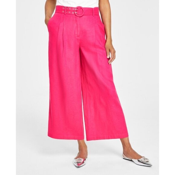 I.N.C. International Concepts Women's Hot Pink Linen Cropped Wide-Leg Pants NWT - Picture 1 of 7